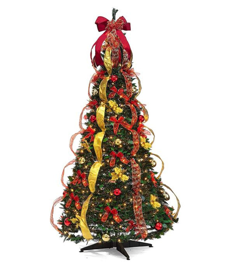 1.8 M PVC Retractable Christmas Tree With Ornaments Folding Decorations