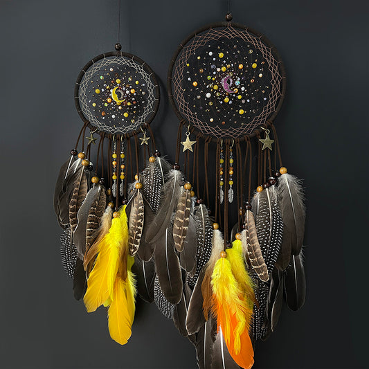 Dream Catcher Yellow Moonlight Starry Night Home Decoration