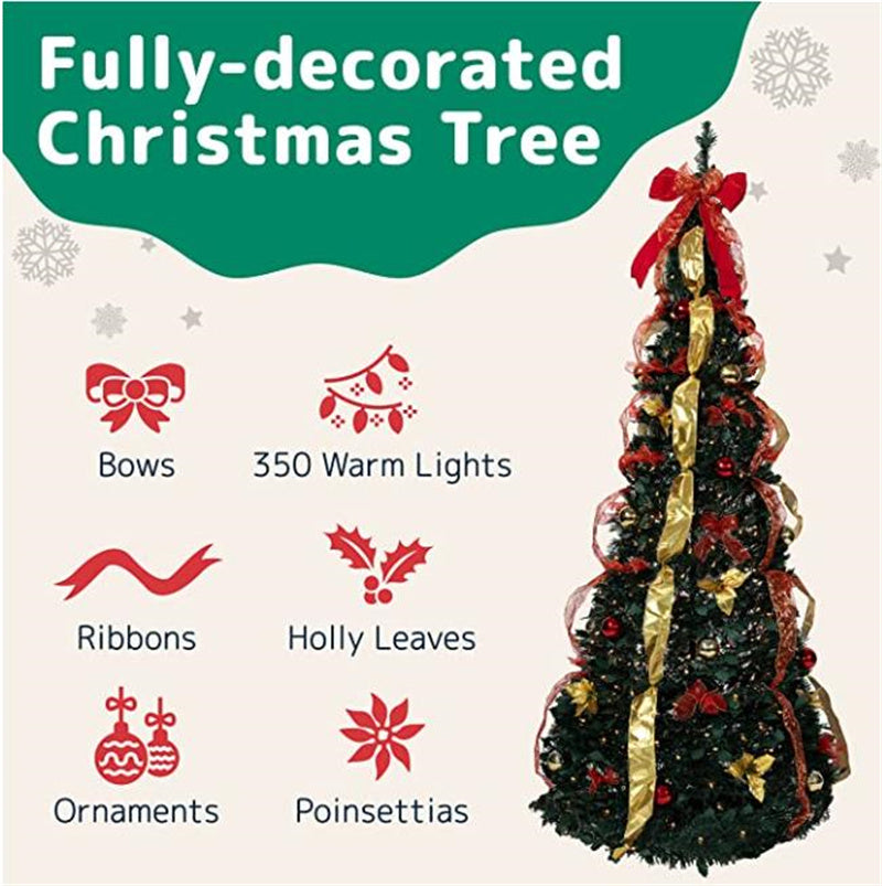 1.8 M PVC Retractable Christmas Tree With Ornaments Folding Decorations