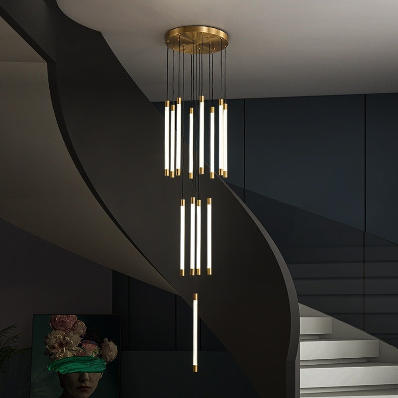 All Copper Duplex Staircase Long Chandelier